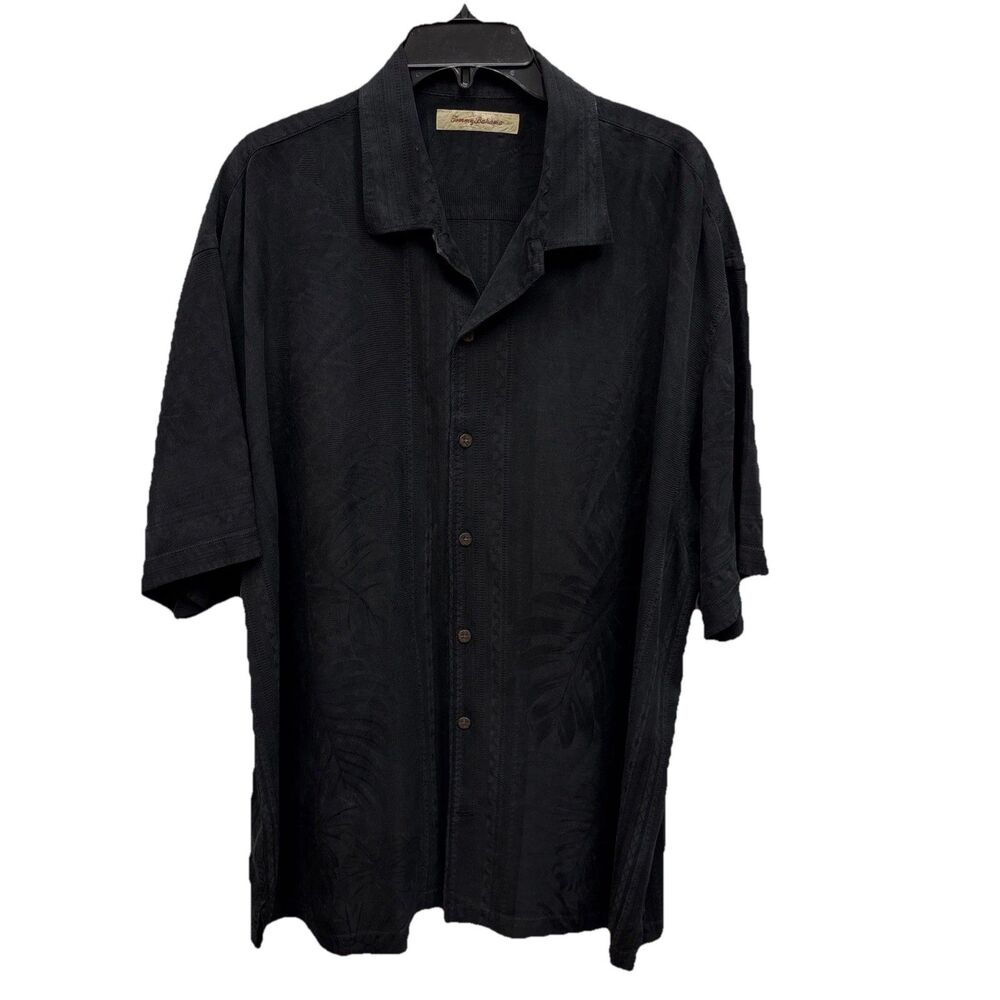 Tommy Bahama Silk Camp Shirt Men XXL Black Floral Short Sleeve Button Hawaiian